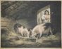 Girl and Pigs by G. Morland, W. Ward - Old Masters Artwork