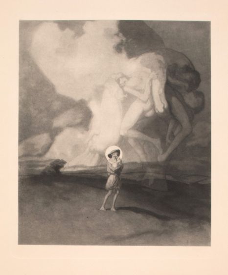 "Der Abend"  is an original Black and white héliogravure on cream-colored cardboard realized by Choisy Le Conin, pseudonym of Franz Von Bayros (Agram, 1866 – Vienna, 1924).