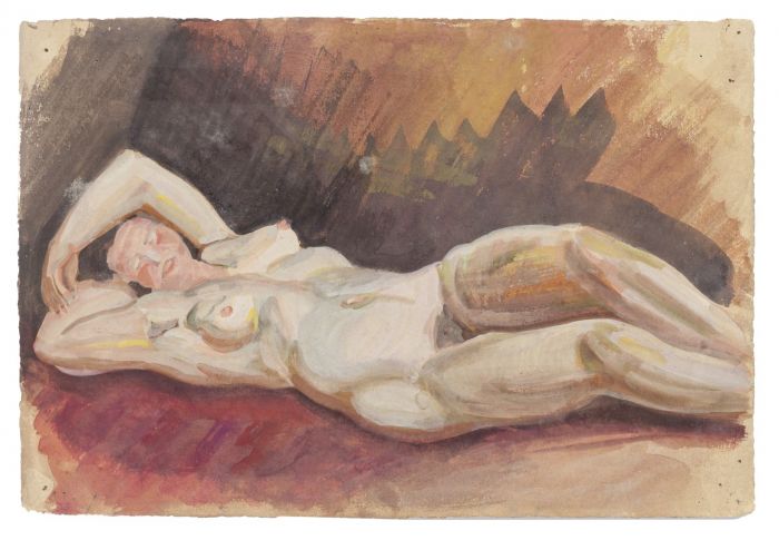 Nude Women is an original drawing in watercolor on ivory-colored paper, realized by an Anonymous artist of the XIX century. 