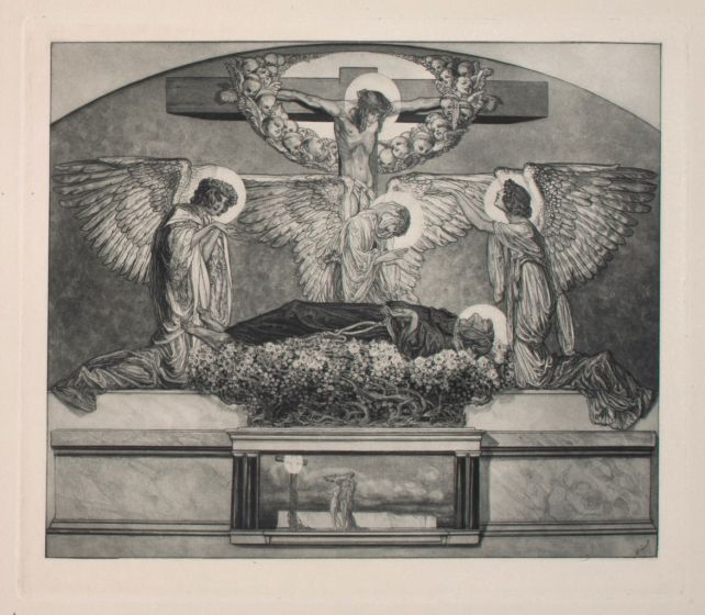 "Sankt Franziskus"  is an original Black and white héliogravure on cream-colored cardboard realized by Choisy Le Conin, pseudonym of Franz Von Bayros (Agram, 1866 – Vienna, 1924).