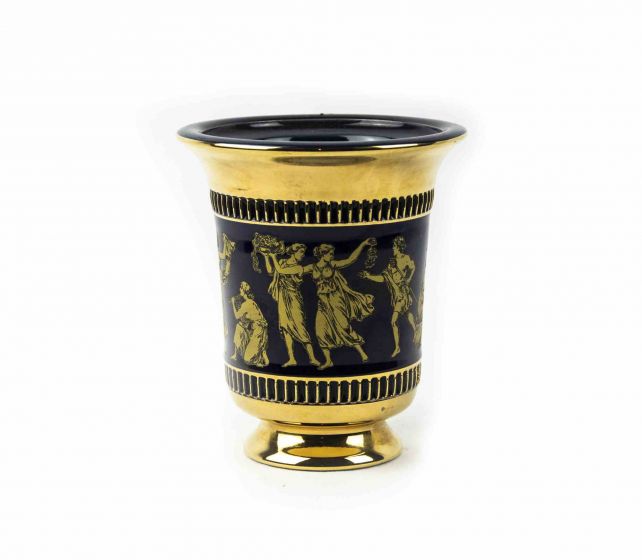 Small Gilded & Blue Vase in the Style of Piero Fornasetti