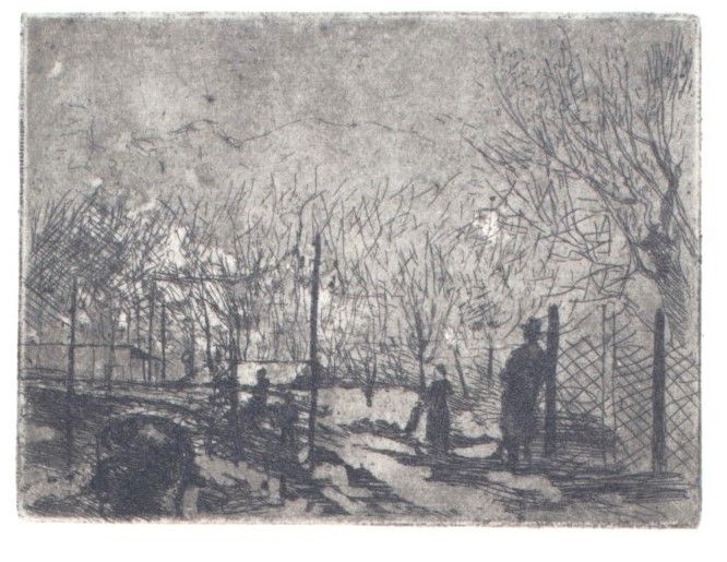 Winter Garden is an original print in Etching technique on paper, realized by Anonymous Artist of XX Century.