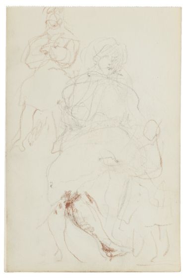 "Studies" is an original drawing in tempera on paper, realized by an Anonymous French Artist of the XX Century . 