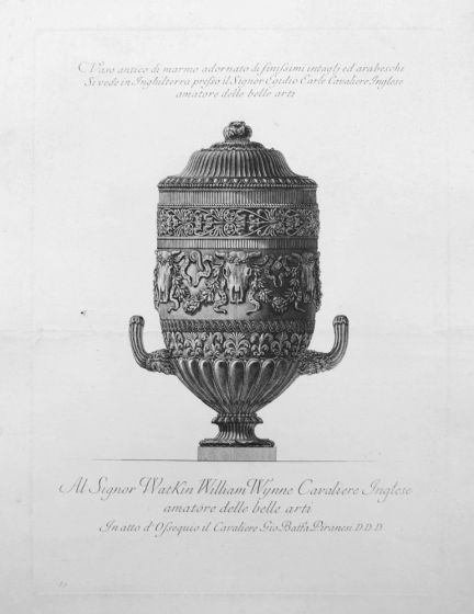 G.B.Piranesi, Marble vase with frieze of arabesques, 1778.G.B.Piranesi, Etching, Vase, Old Masters, Engraving, Neoclassicism, Roman fornitures, Antiquities, Rembrandt, Goya, Cavaliere, Francesco, Ficacci, Candelabrum, Plate, Signature, Proof, Arabesques, 