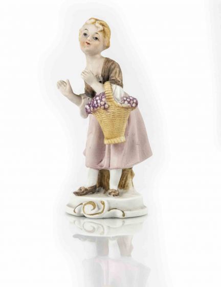 Vintage Porcelain Sculpture of Girl with Basket