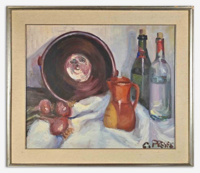 Still Life with Bottles, Onions and Vases