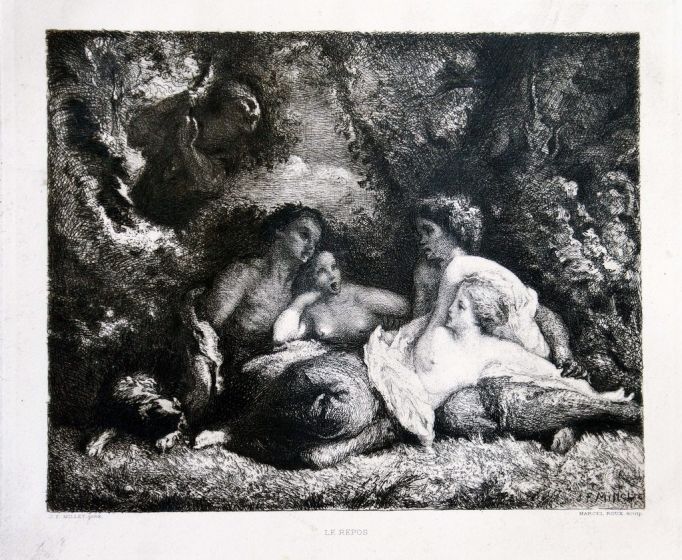 J.F.Millet, M. roux, Le Repos, etching and Aquatint on vélin.