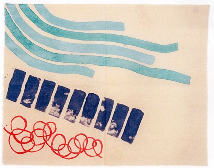 Untitled - Blue Waves by Giorgio Griffa - Contemporary Artwork