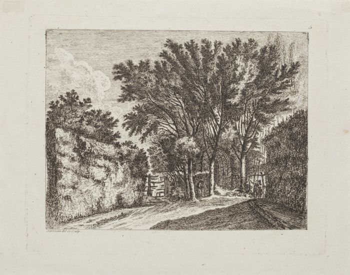 "The Forest" is an original drawing in etching, realized by Jean Philippe Serrazin (1736-1793).