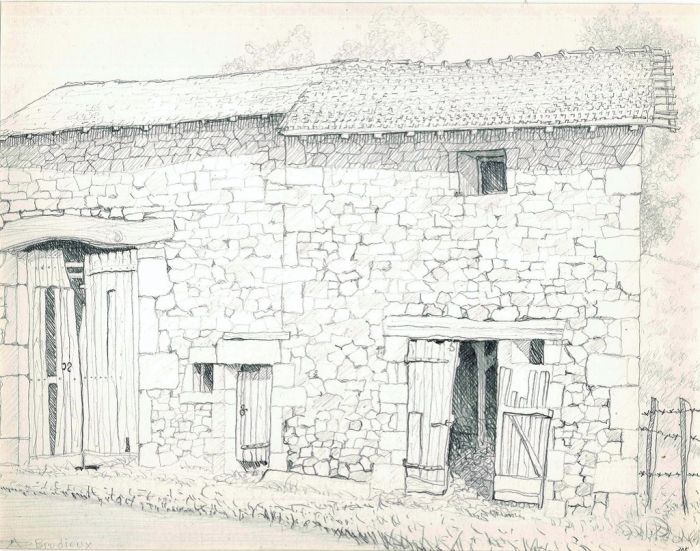André Roland Brudieux - Stables on Larron Mountain - Modern Artwork
